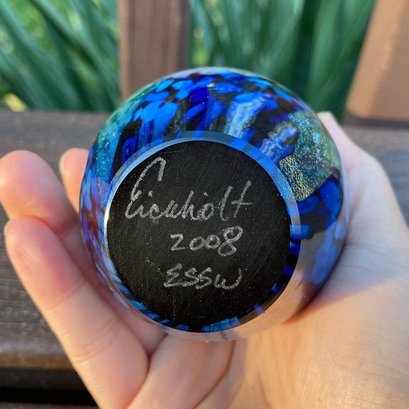 ROBERT EICKHOLT Art Glass Paperweight Egg Shaped Iridescent Sea Flowers Signed - Picture 15 of 15